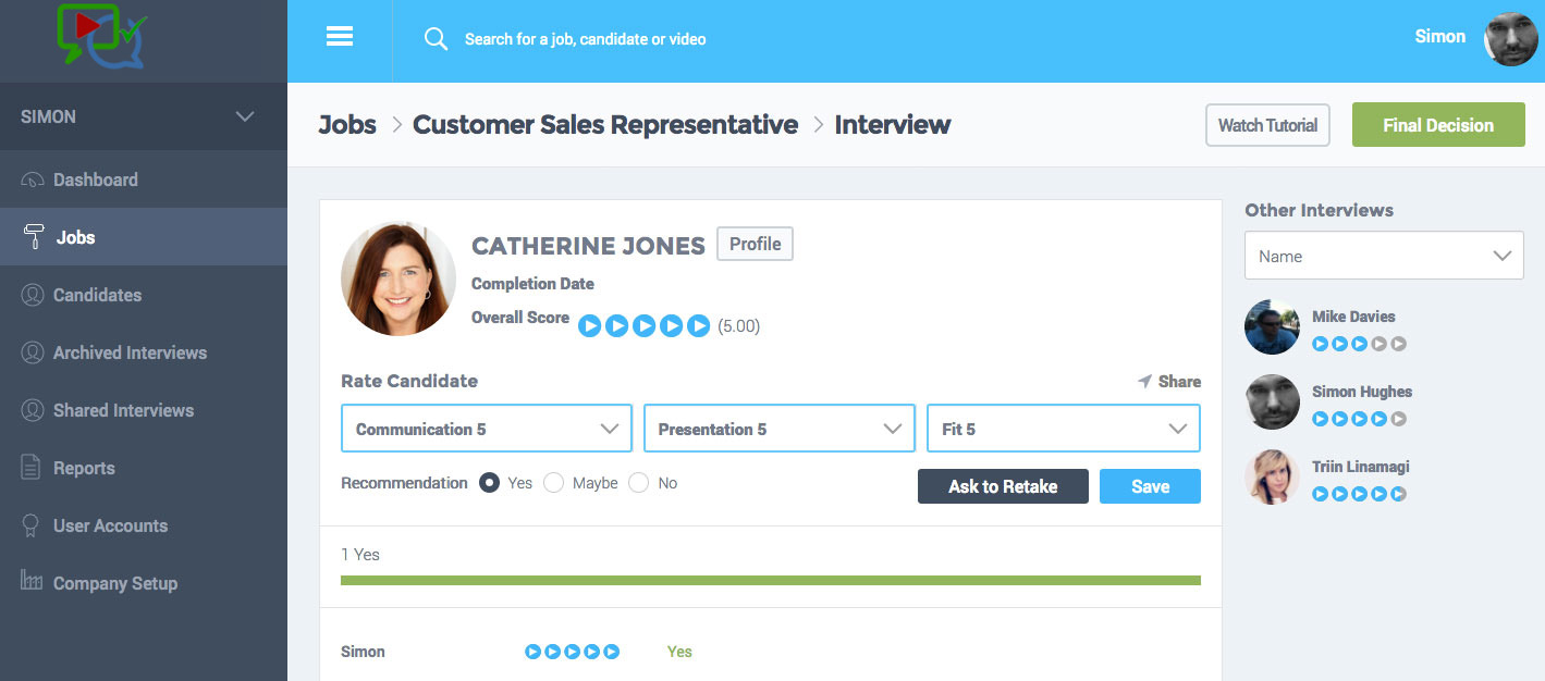 Rate, comment and shortlist candidates